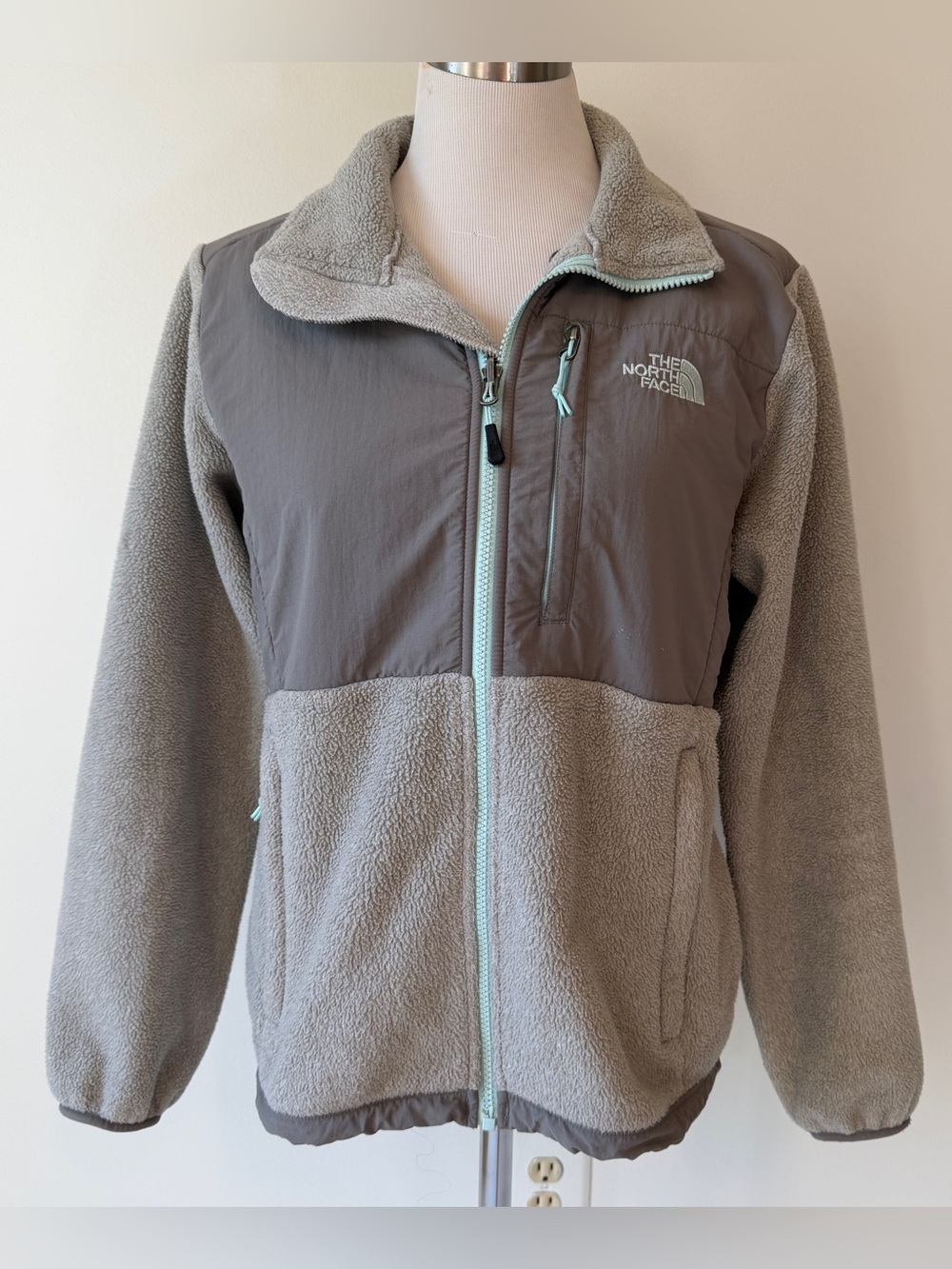 The North Face Grey Mint Sherpa Denali Jacket Polartec Fleece Recycled size M